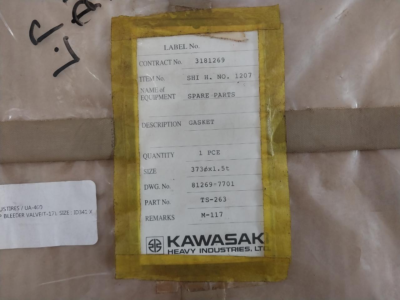 Kawasaki Ts-263 Gasket For Lp Bleeder Valve Id341 X M-117 B61
