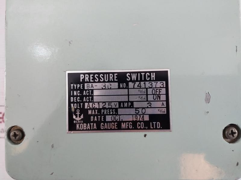 Kobata Gauge Ba-3C Pressure Switch Ac 125V 3A