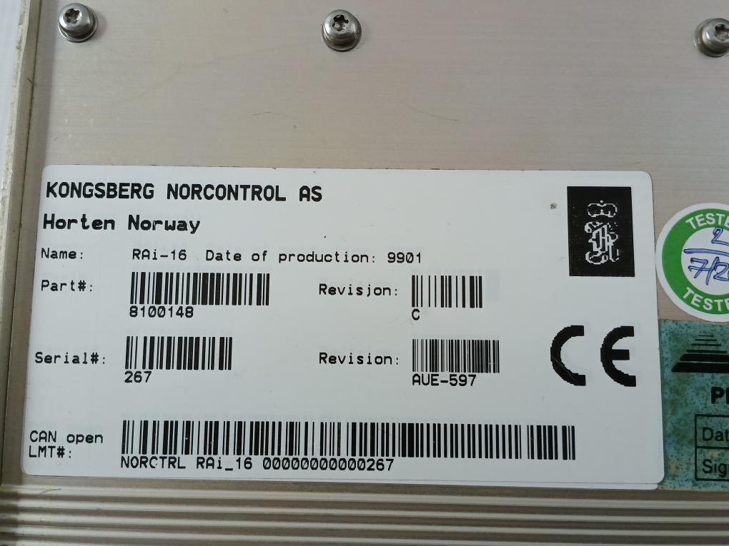 Kongsberg 8100148 Revision.C Remote Analogue Input Module Rai-16