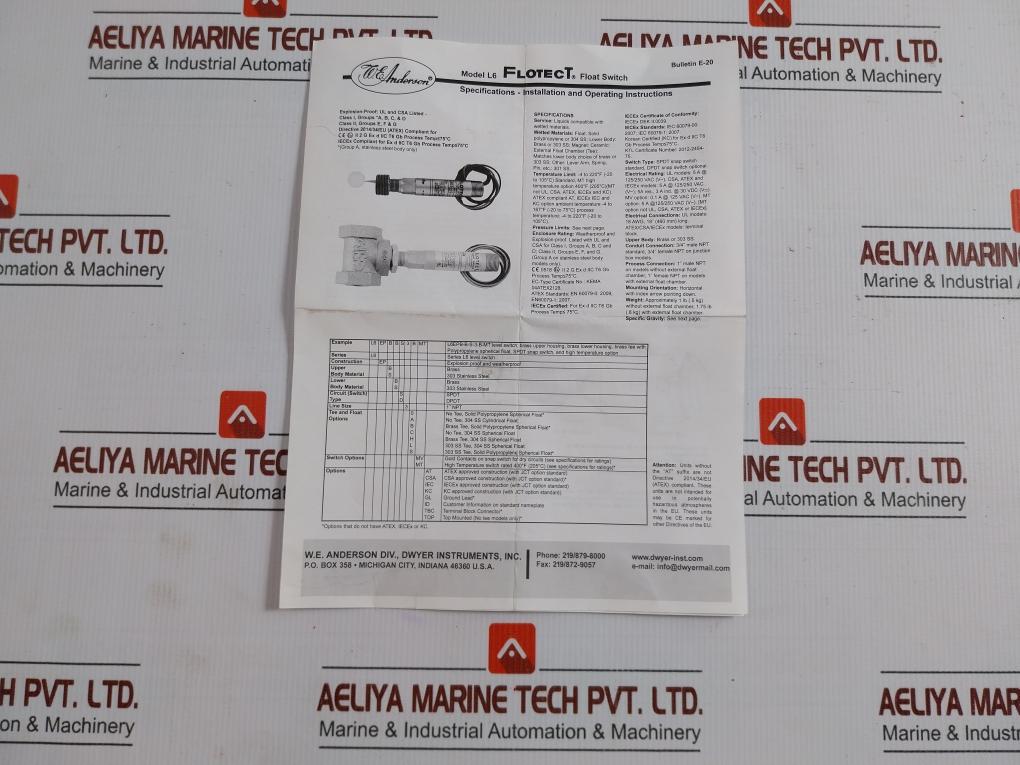 L6Epb-b-d-3-c Flotect Liquid Level Switch 125-250V Ac Dwyer