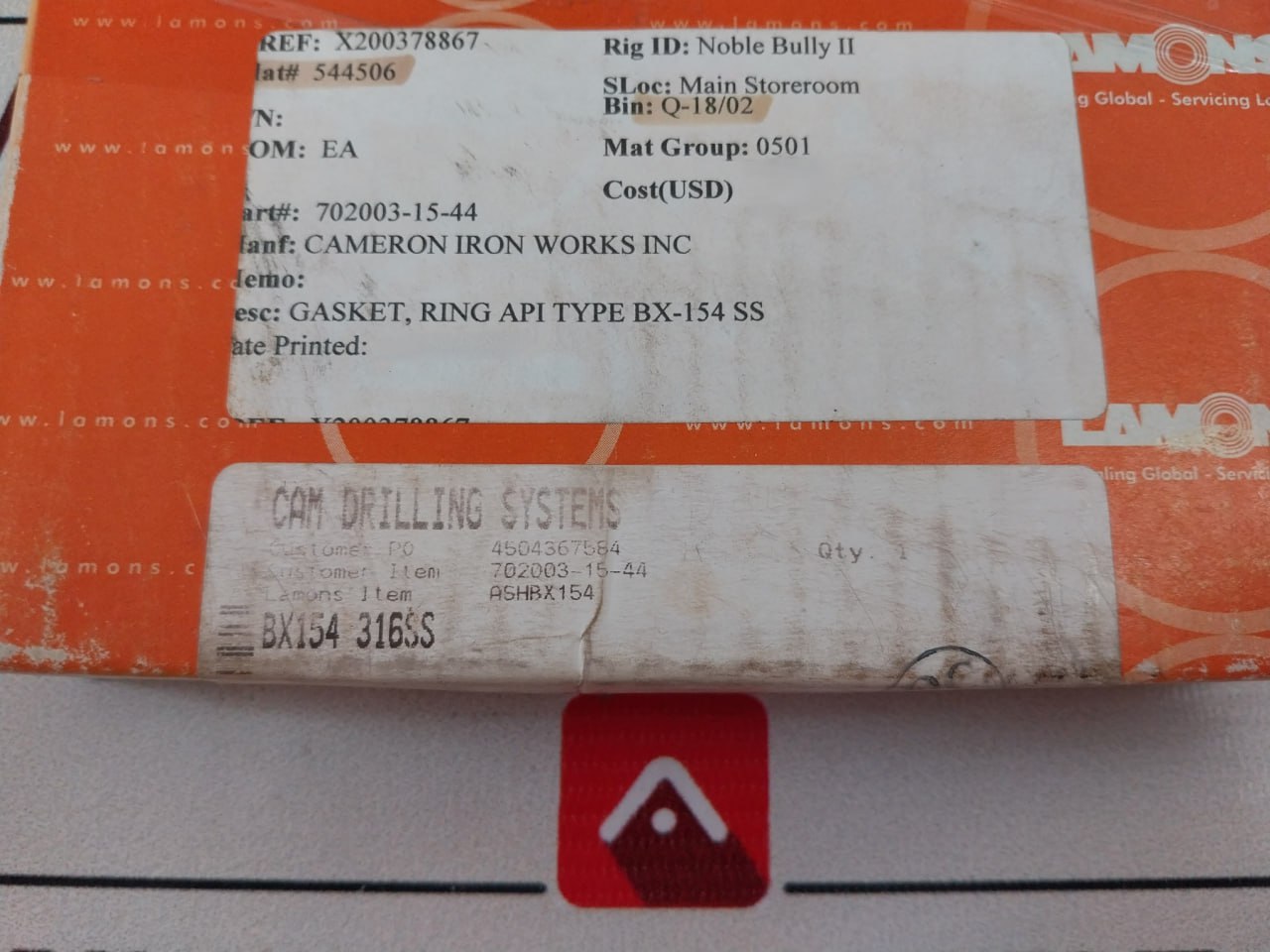 Lamons Api 6A 1321 Gasket Ring Api Type Bx-154 Ss Ashbx154