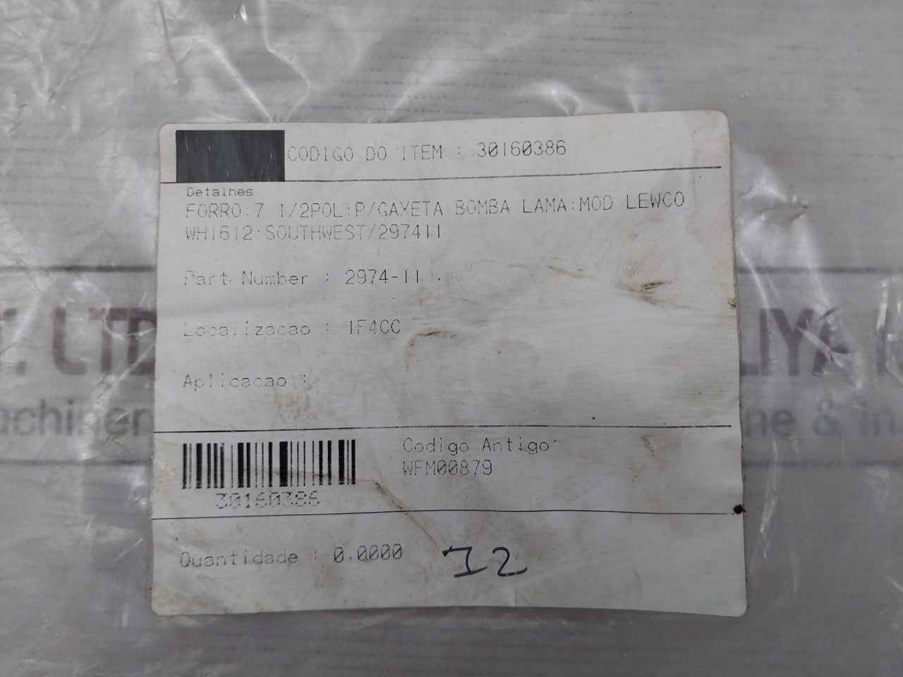 Lewco 2974-11 Lining 7 1/2In O-ring Gasket Mud Pump Mod Wh1612 30160386
