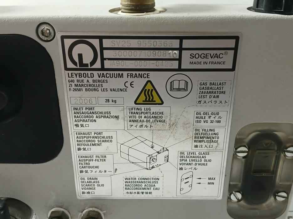 Leybold Sv25 9550363 Sogevac Vacuum Pump 3000071090810 200v 5.5a 60hz