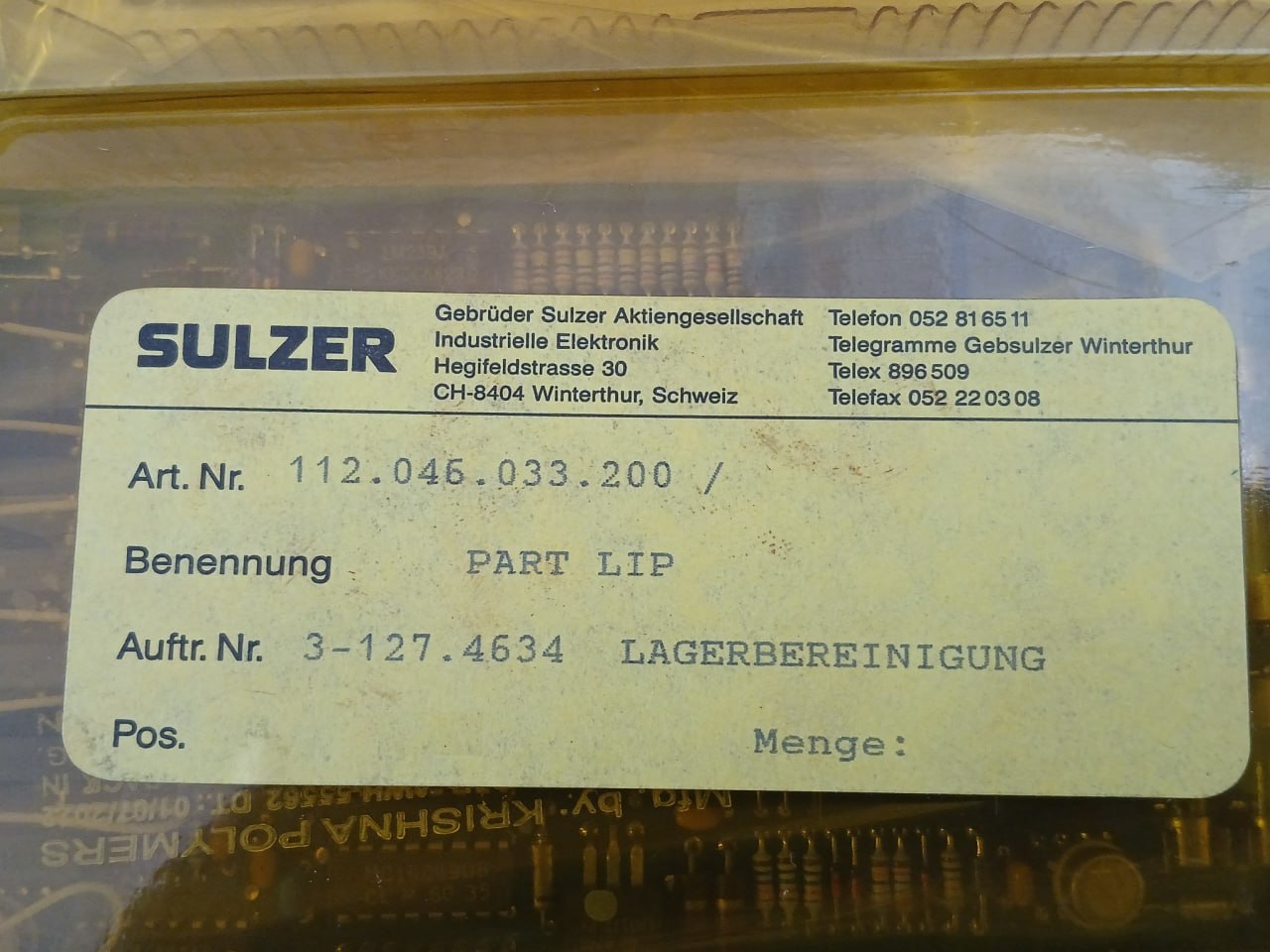 Load Indicator Position Module 112.046.033.200 Sulzer 10V