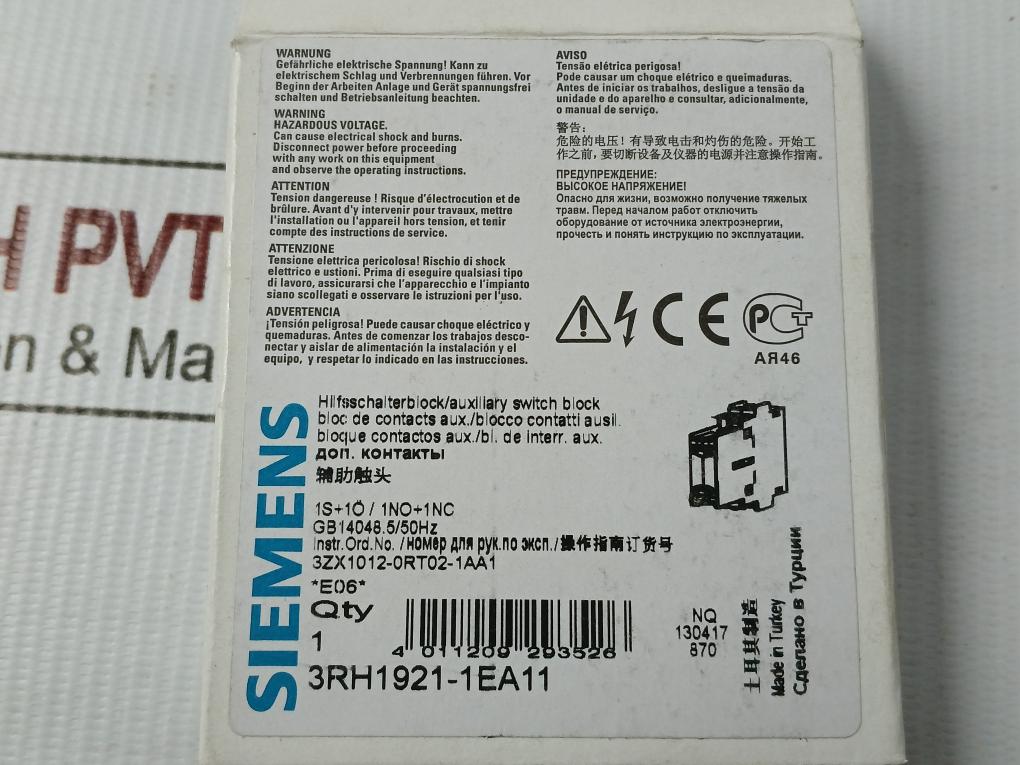 Lot Of 2X 3Rh1921-1Ea11 Siemens 500V Auxiliary Contact Block