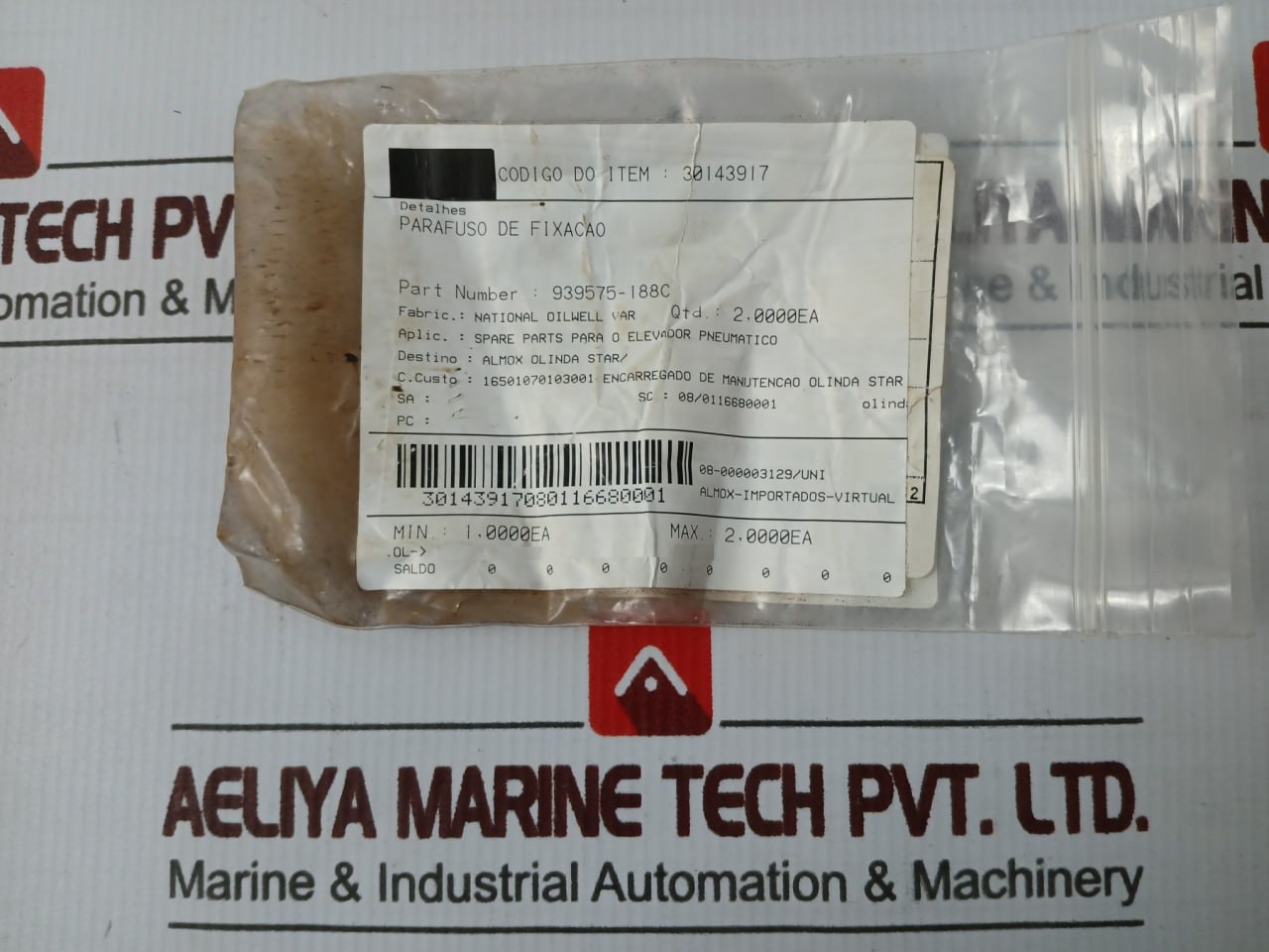 Lot of 2X NATIONAL OILWELL VARCO 939575-188C Fixing Screw Fixing Screw