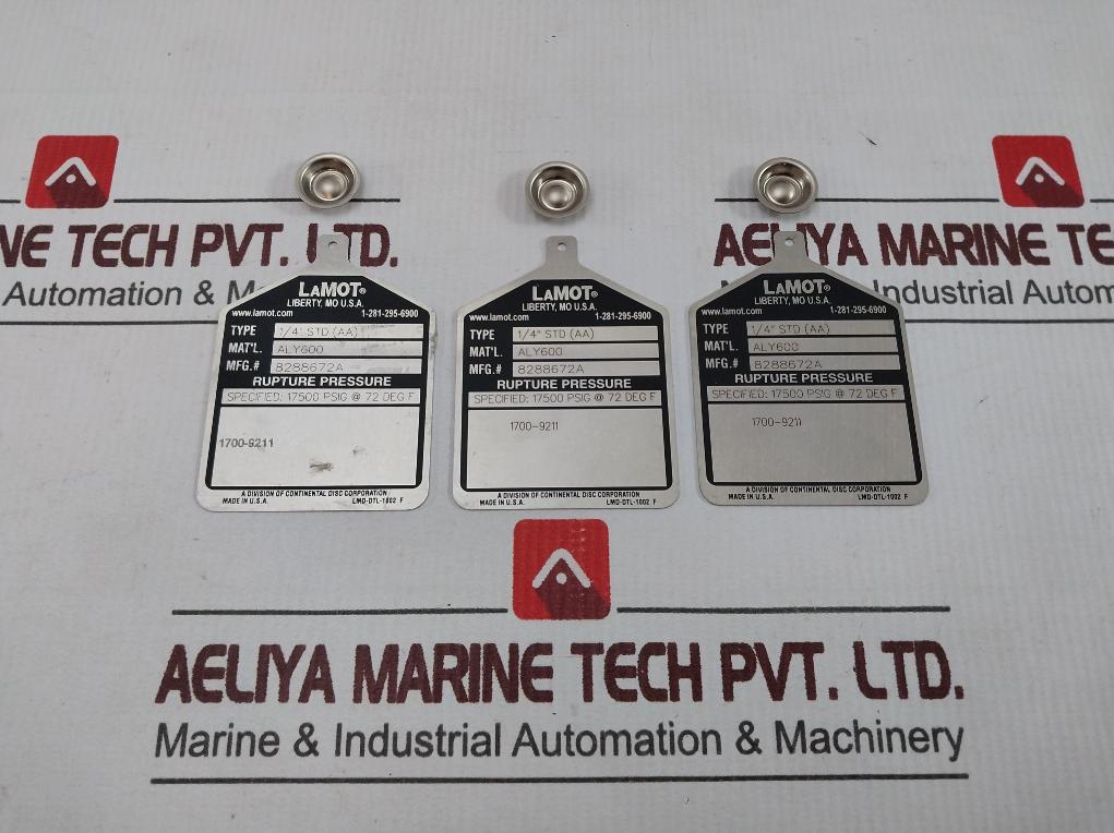 Lot of 3X Lamot 1/4” STD (AA) Rupture Pressure LMD-DTL-1002 F