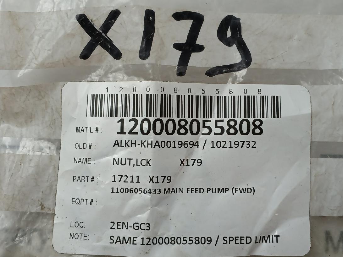 Lot Of 3X N05 Lock Nut Fastener For Main Feed Pump 17211 X179 50 Gm