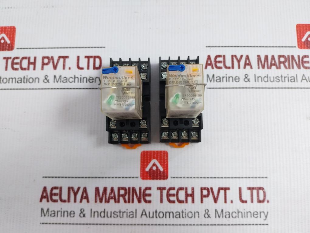 Lot Of 3X Weidmuller Power Relay With Socket Base 24 Vdc Drm570024Lt Au
