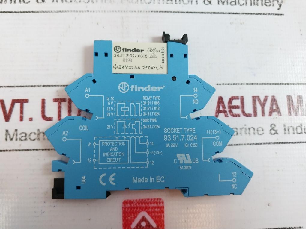 Lot of 3X FINDER 93.51.7.024 Relay Socket 6-24V DC 6A 250V AC