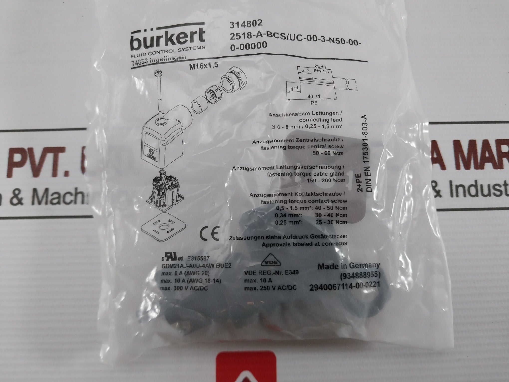 Lot of 4X BURKERT 314802 Cable Plug