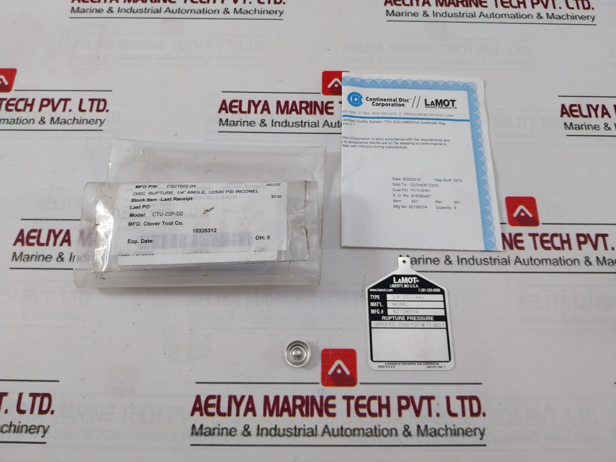 Lot Of 4X Lamot 1/4" Std (Aa) Rupture Pressure Disc 12,500 Psig 72°F Ctu-20P-d2