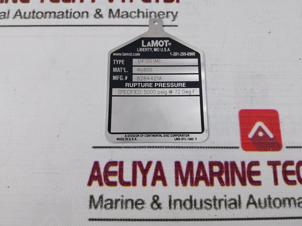 Lot Of 4X Lamot 1/4" Std (Aa) Rupture Pressure Disc Cs21602-38 5000 Psig 72°F