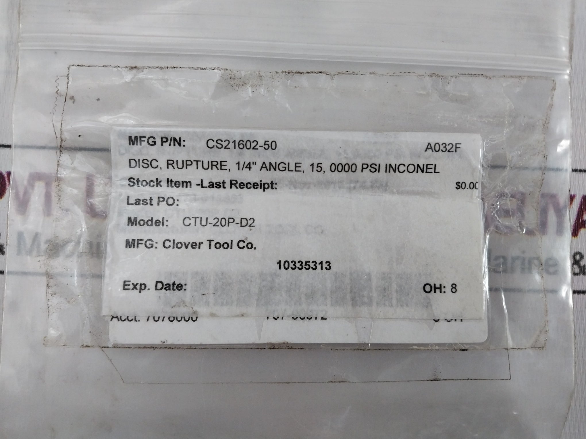 Lot Of 4X Lamot 1/4” Std (Aa) Rupture Pressure Disc Ctu-20P-d2 15000 Psig