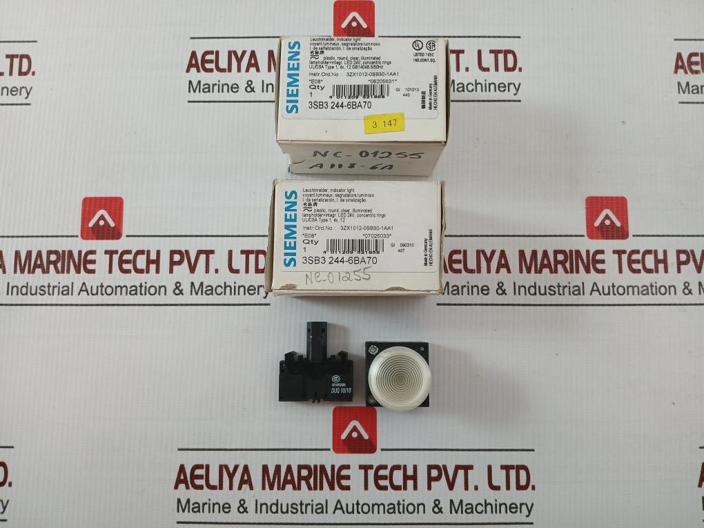 Lot Of 5X Siemens Led Indicator With Lamp Holder 24V Assembly 3Sb3 244-6Ba70