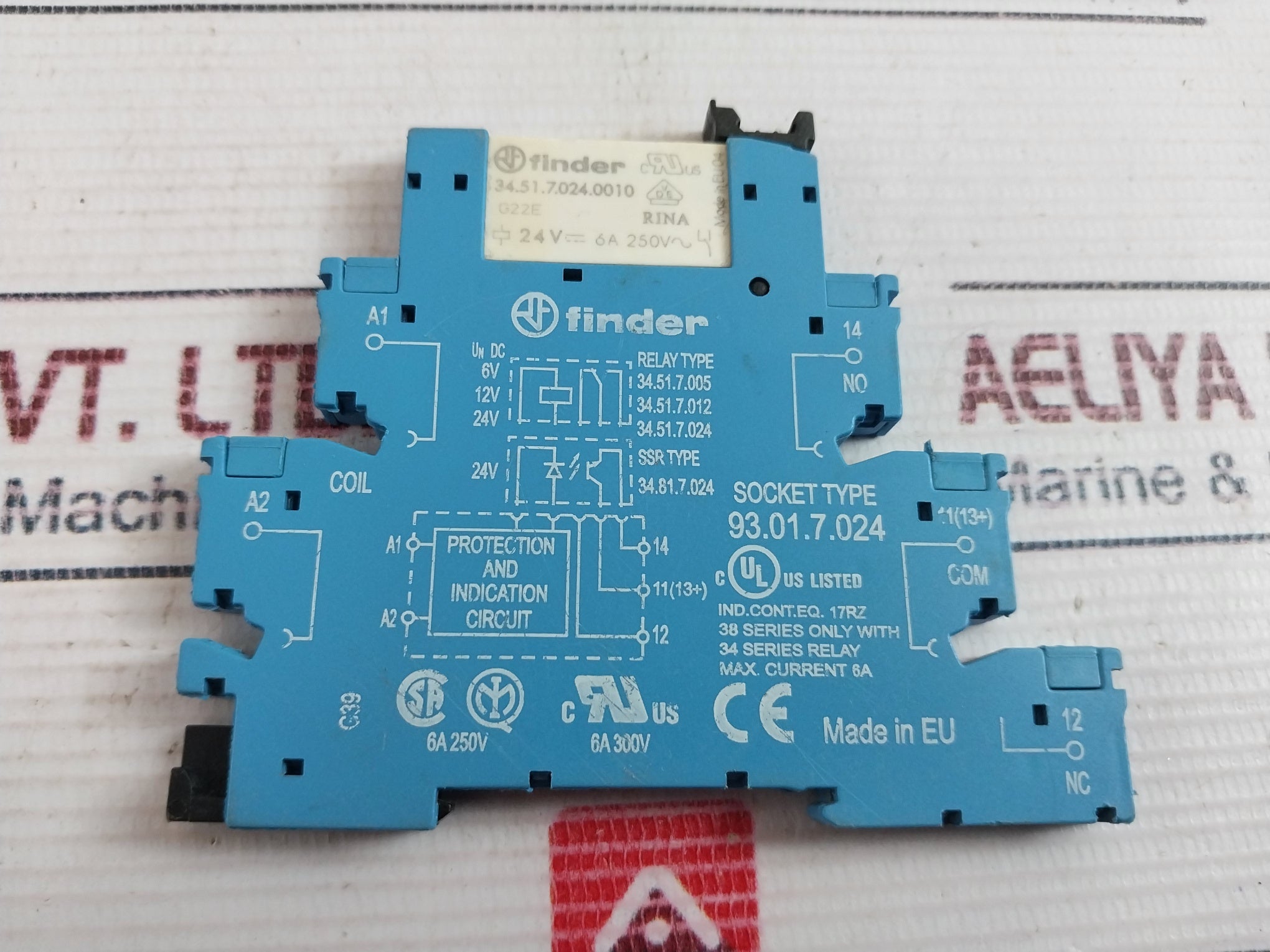 Lot of 7X FINDER 93.01.7.024 DIN Rail Relay Socket 6A 250V