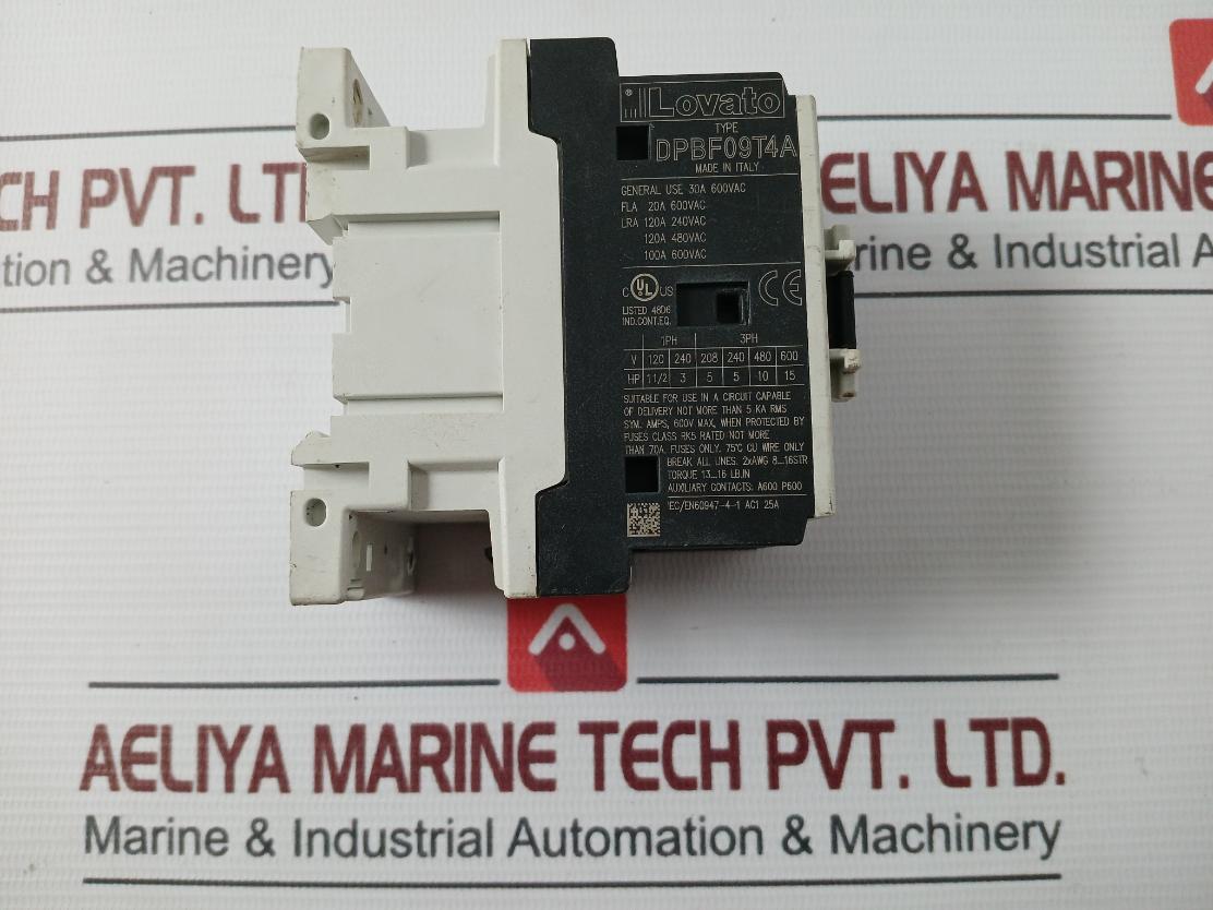 Lovato Dpbf09T4A Iec Contactor 30A 600Vac 75C 2Xawg 8-16 Str Ac1 25A 120V 60Hz
