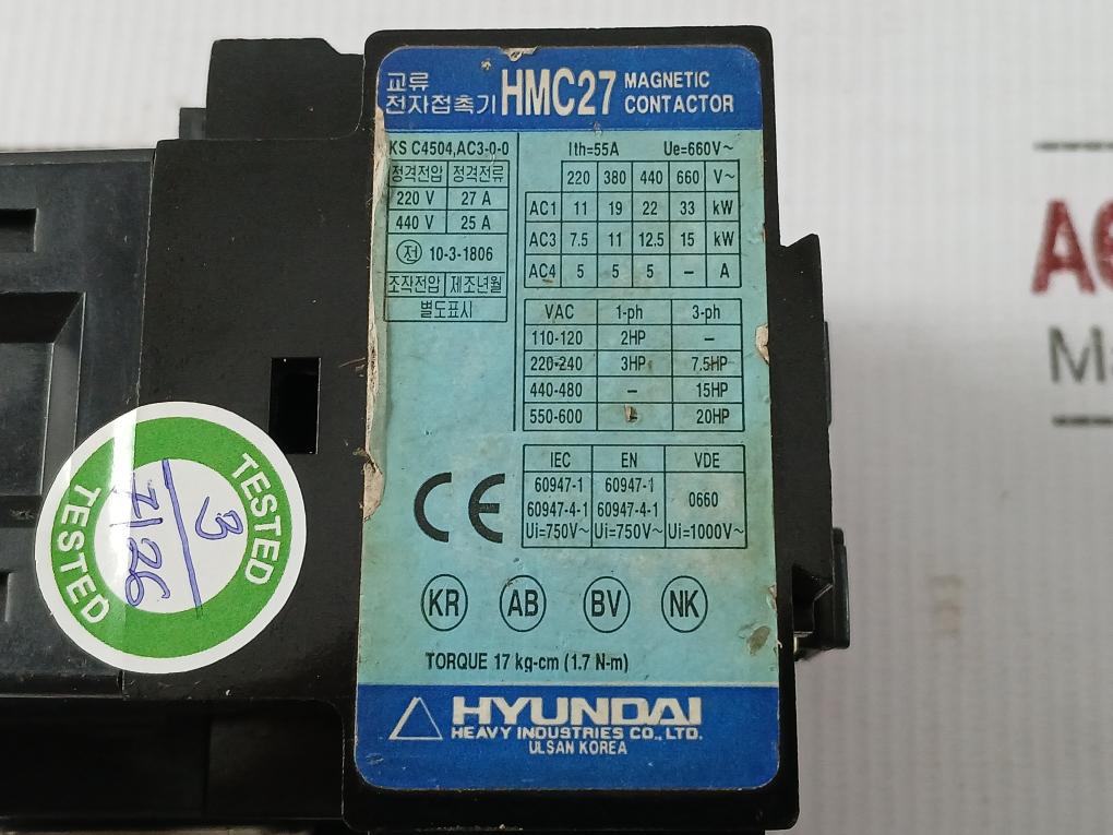 Magnetic Contactor Hmc27 W 11 Hyundai 220V-440V