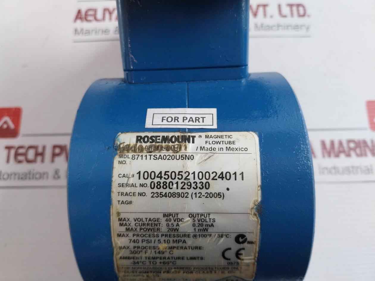 Magnetic Flow Meter Sensor 8711Tsa020U5N0 Rosemount 40Vdc 740Psi