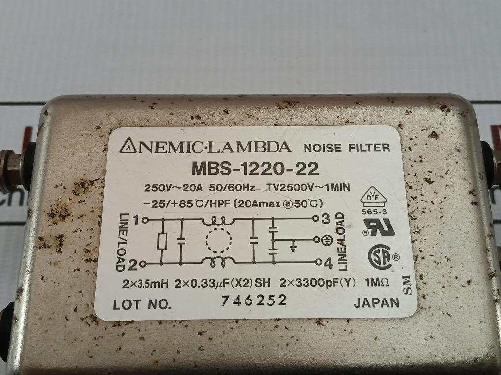 Mbs-1220-22 Noise Filter 250V-20A 50/60Hz Nemic-lambda