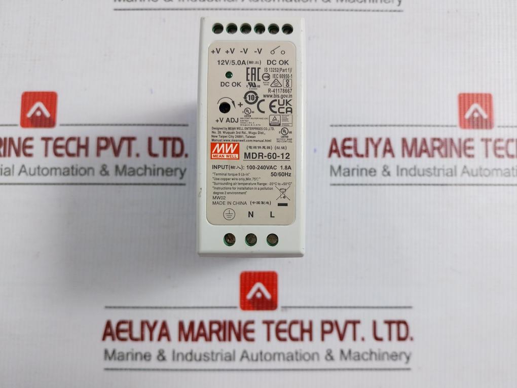 Mean Well 12V/5.0A 50/60Hz Din Rail Power Supply Module Mdr-60-12