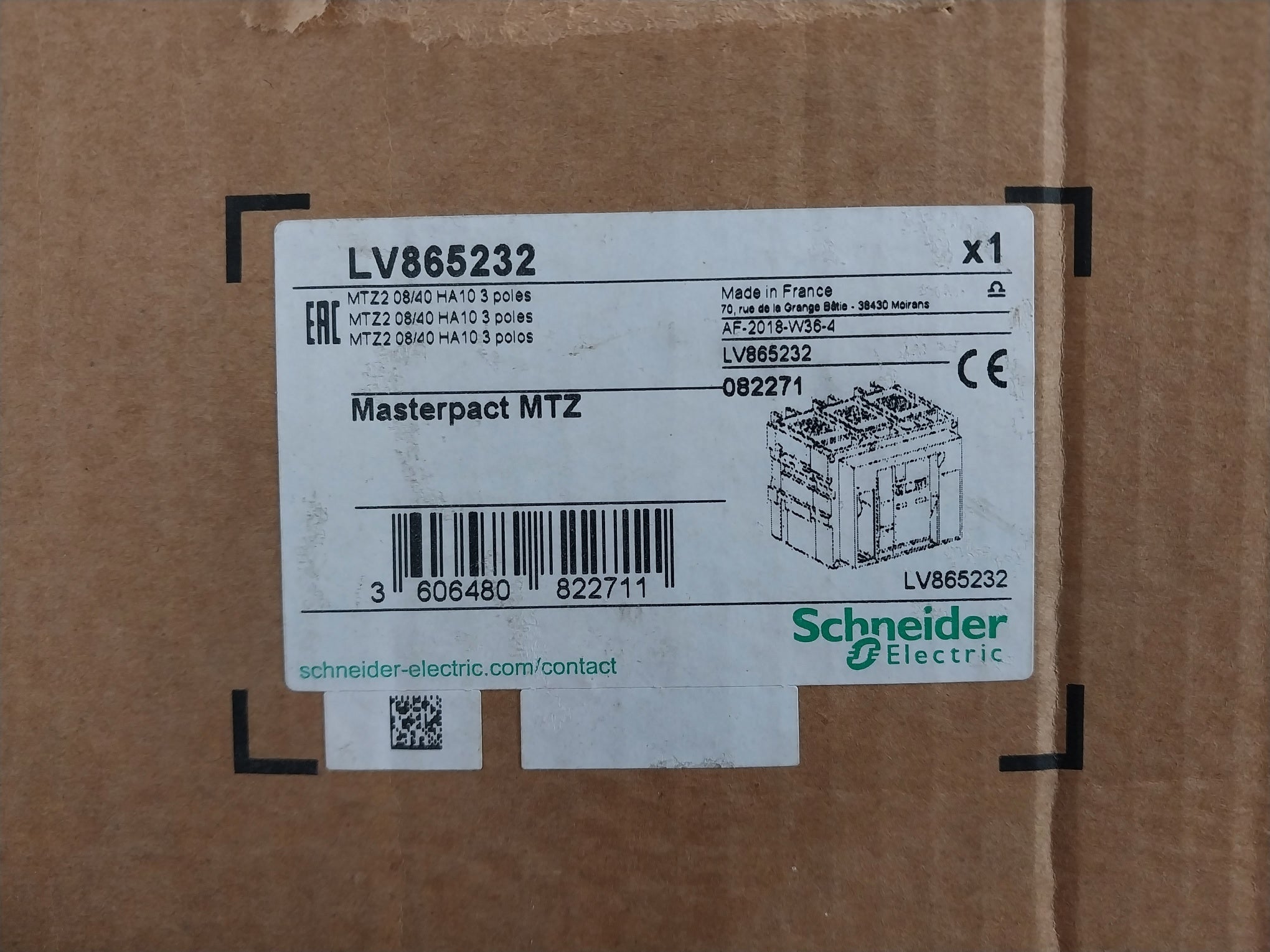 Merlin Gerin/ Schneider Electric Lv865232 Circuit Breaker Mtz2 08/40 Ha10 3 Pole