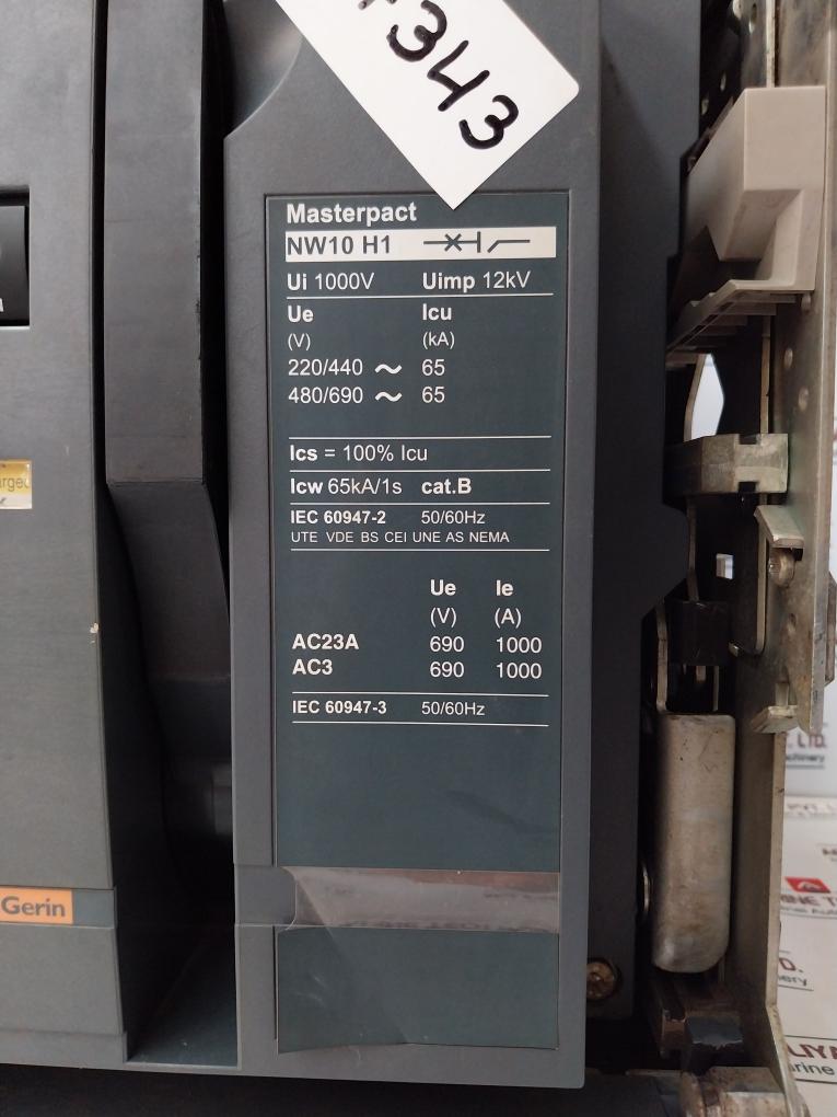 Merlin Gerin Masterpact Nw10 H1 Circuit Breaker 1000A Micrologic 5.0A 1000V