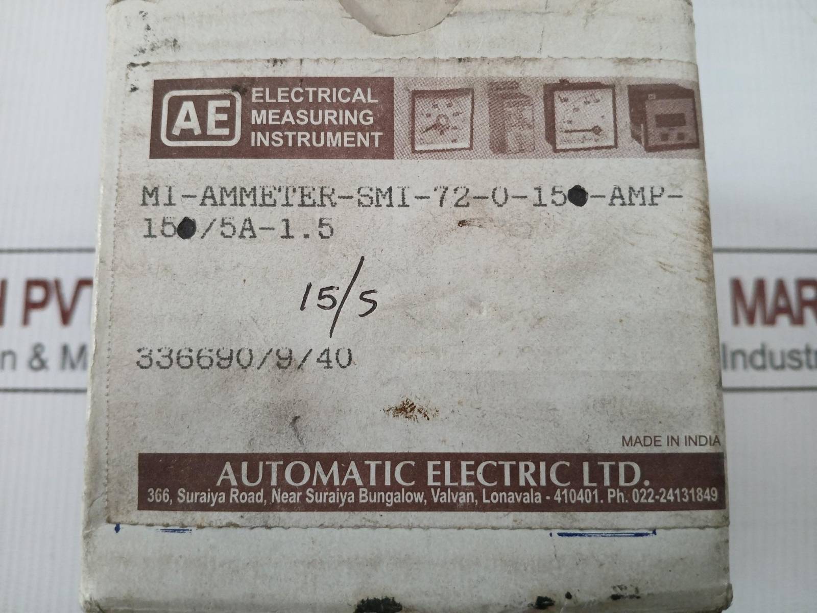 Mi-ammeter-smi-72-0-15-amp-15/5A-1.5 Analog Panel Meter By Ae
