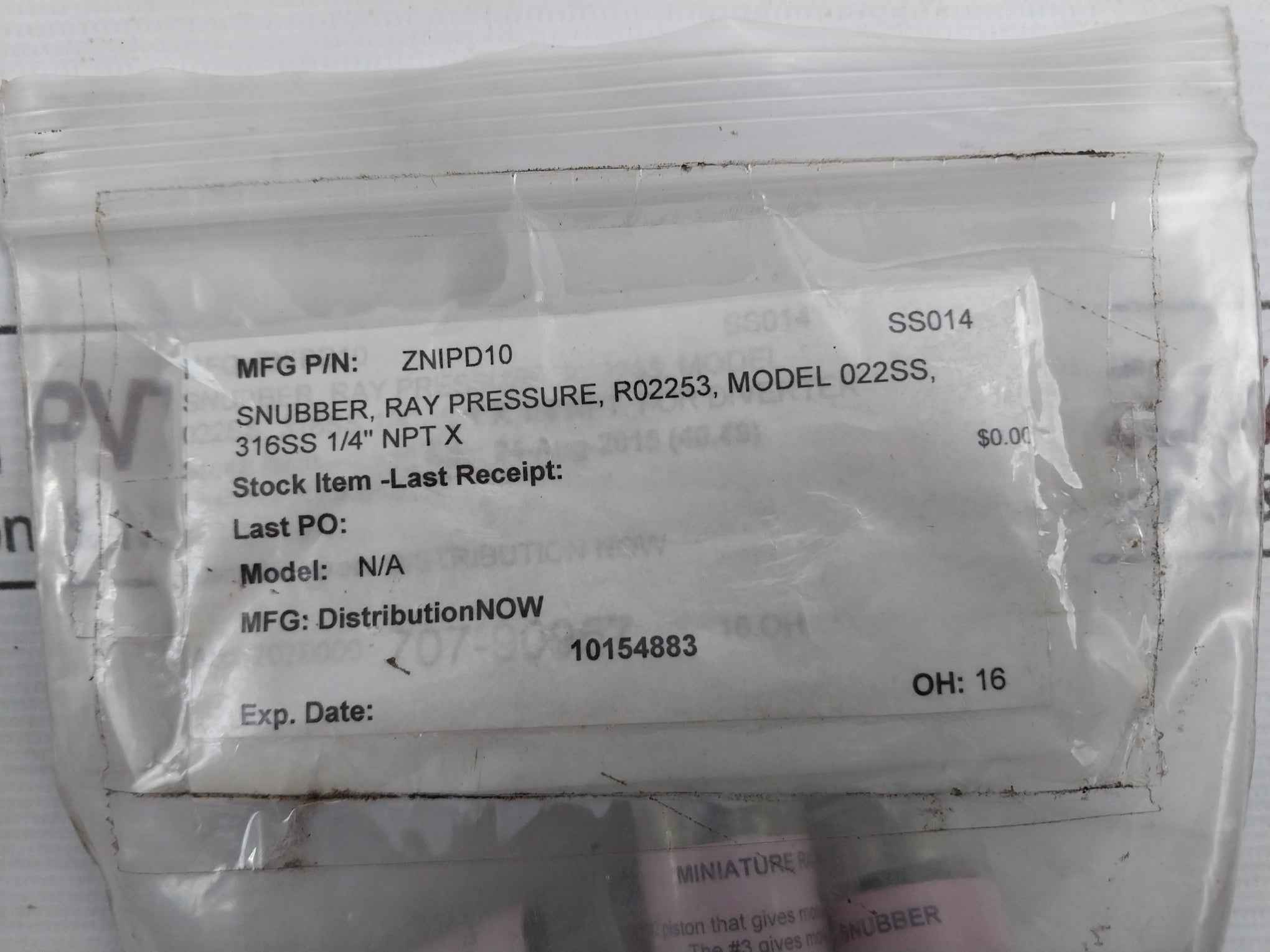 Miniature Ray Snubber 022S Pressure Modle R02253,022Ss,316Ss 1/4 Npt X