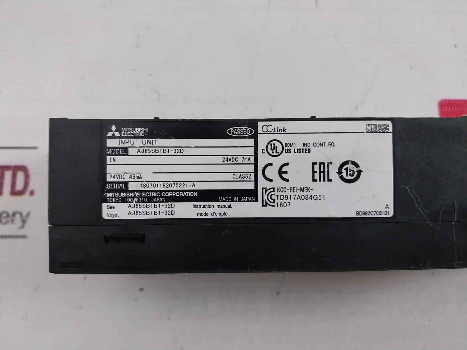 Mitsubishi Electric Aj65Sbtb1-32D Plc Cc-link Compact I/O Module 24Vdc 7Ma