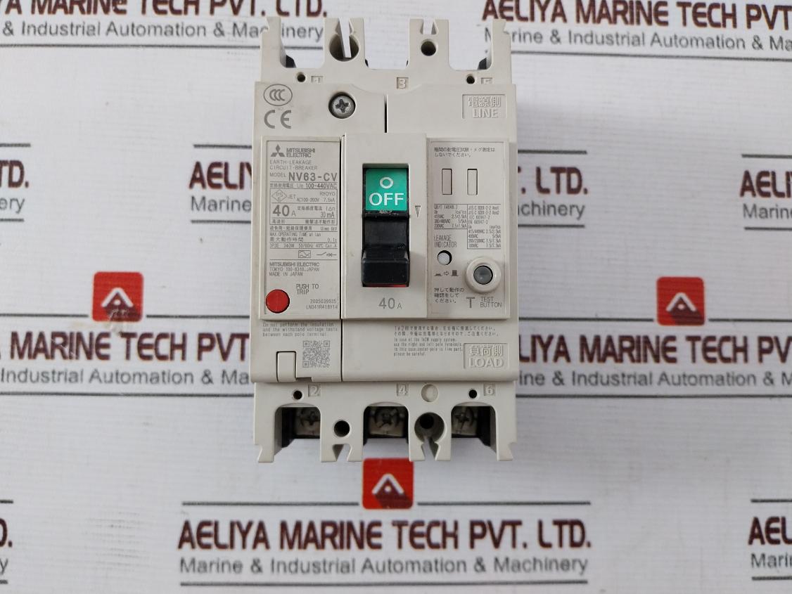 Mitsubishi Electric Nv63-cv Earth Leakage Circuit Breaker 7.5 Ka 50/60Hz 40C