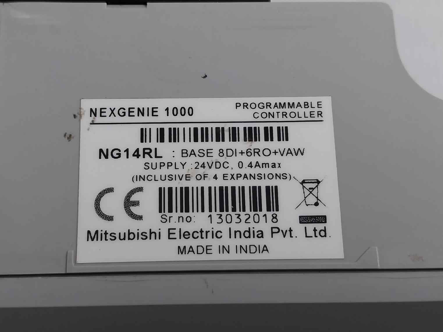 Mitsubishi Ng14rl Programmable Controller 24vdc, 0.4a Max Base 8 Di+6ro+vaw