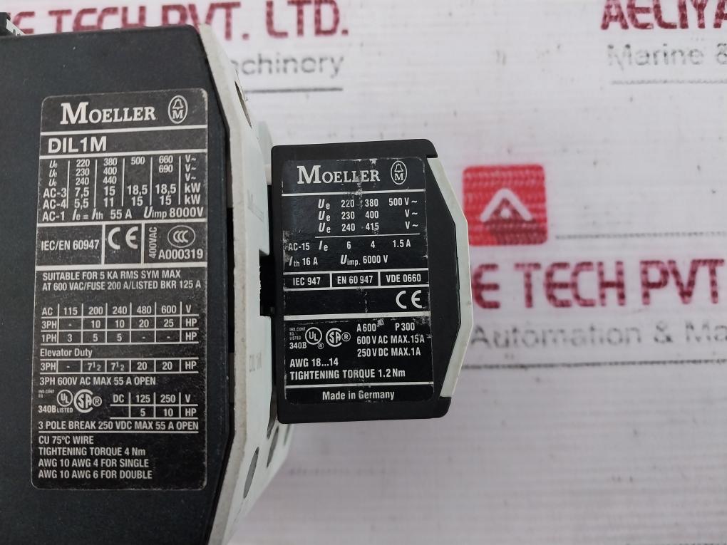 Moeller Dil 1M Magnetic Contactor 6000V Iec 947 A600 P300 A000319 Awg 18-14