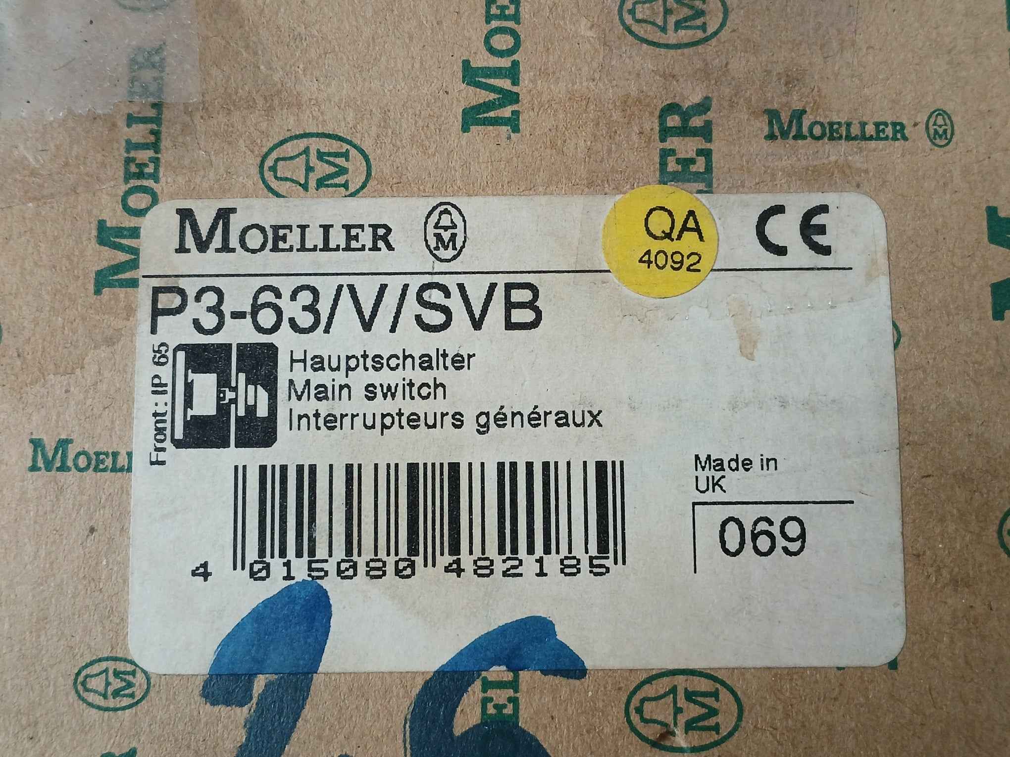 Moeller P3-63/V/Svb Rotary Disconnect Circuit Interrupter 60Amp 600Vac