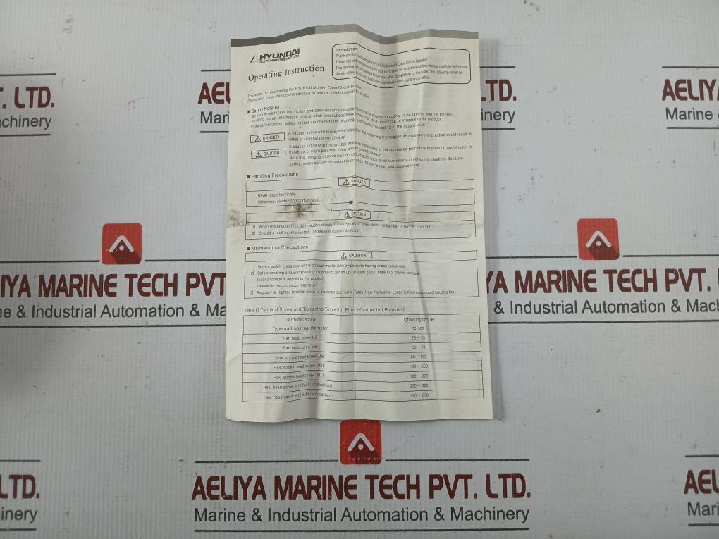 Molded Case Circuit Breaker Ac 750V 50/60Hz Hyundai Hibx 103Nt