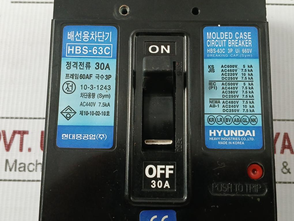 Molded Case Circuit Breaker Hbs-63C Hyundai 660V