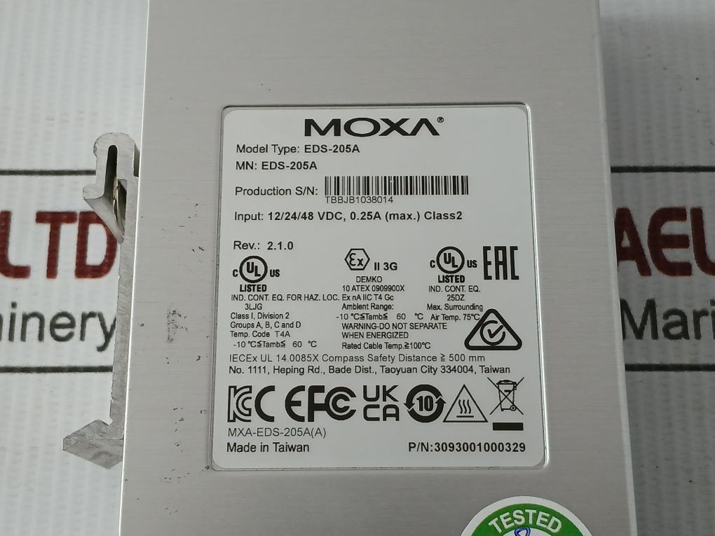 Moxa 5 Port Ethernet Switch Eds-205A Rev 2.1.0