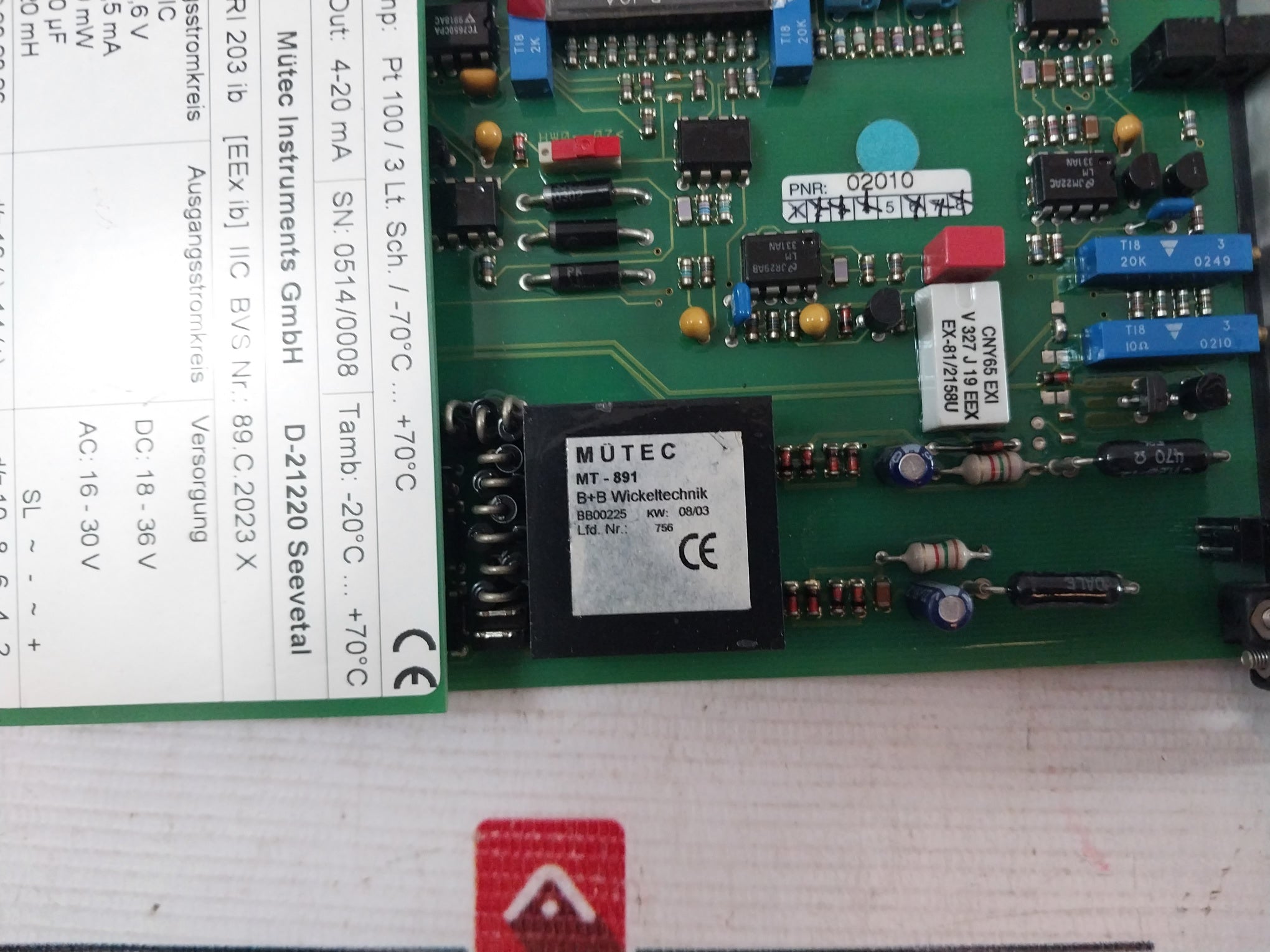 Mutec Mri 203 Ib Printed Circuit Board 18-36 V Dc 16-30V Ac Output 4-20Ma