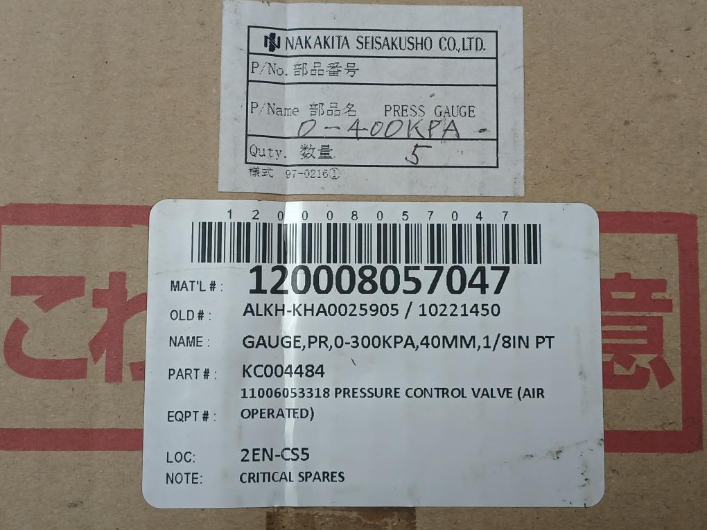 Nagano Keiki Gk20-a01, 0-400Kpa Pressure Gauge
