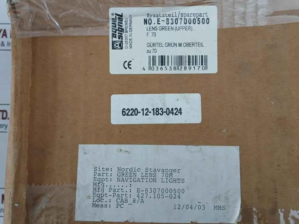 Navigation Light Lens New Condition E-8307000500 Aqua Signal Upper F 70/70M