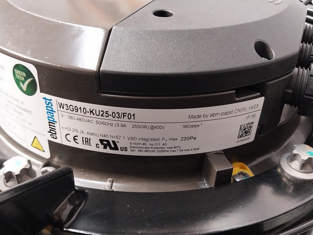 Ebm-papst Axial Flow Cooling Fan W3G910-ku25-03/F01 3Ph 380-480Vac 50/60Hz