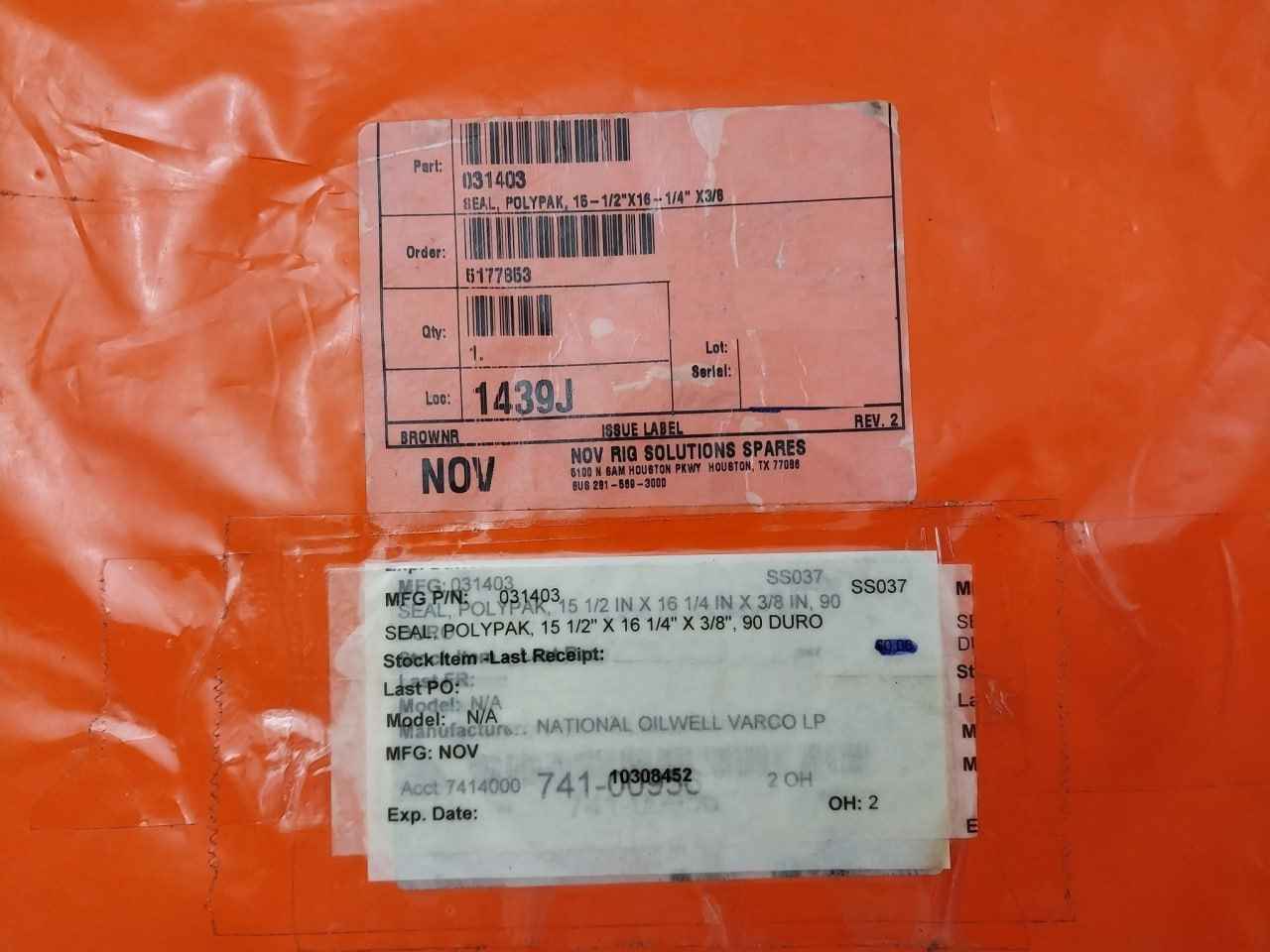 Nov 031403 Seal, Polypak 15 1/2" X 16 1/4" X 3/8" Rev 2