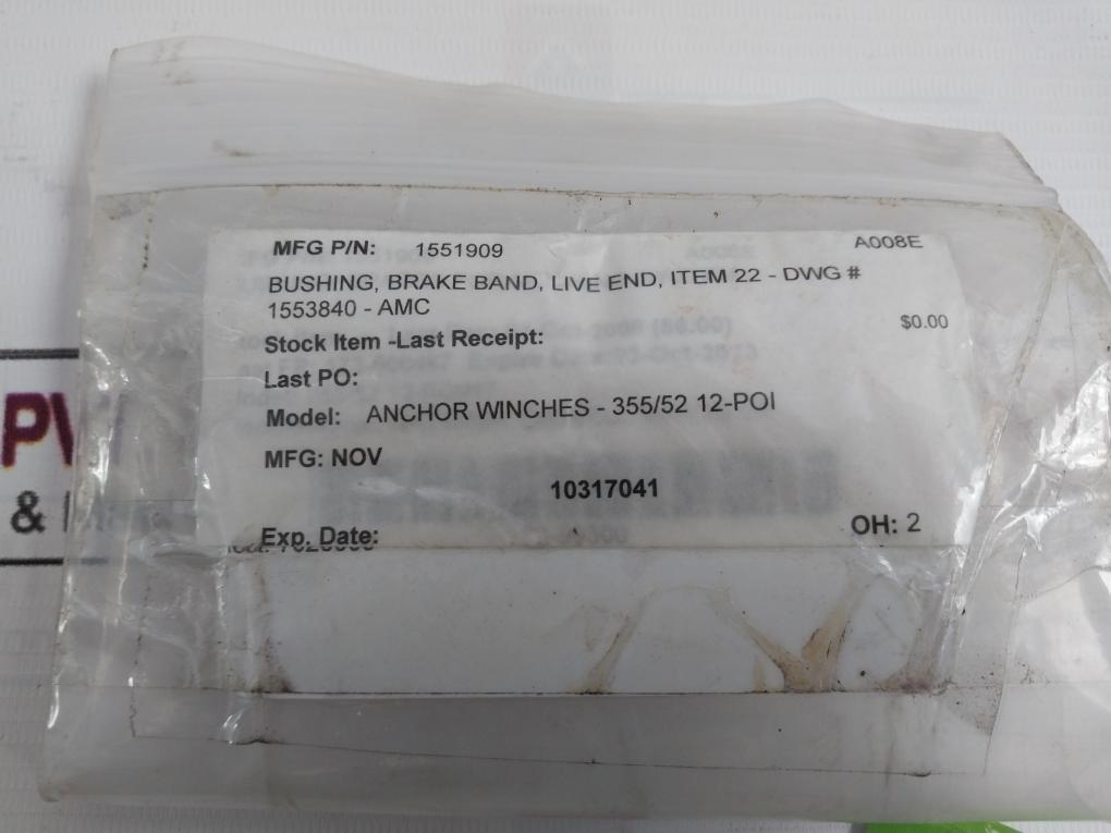 Nov 1551909 Anchor Winches-355/52 12-poi Brake Band, Live End Bushing