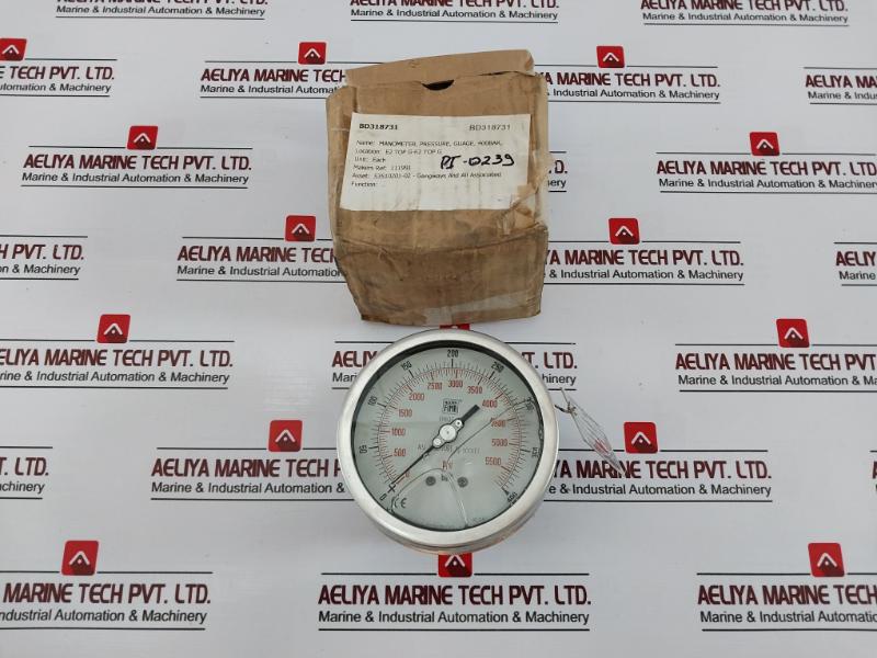Nuova Fima En837-1 Manometer, 0-400 Bar / 0-5500 Psi, Aisi 316L Tube