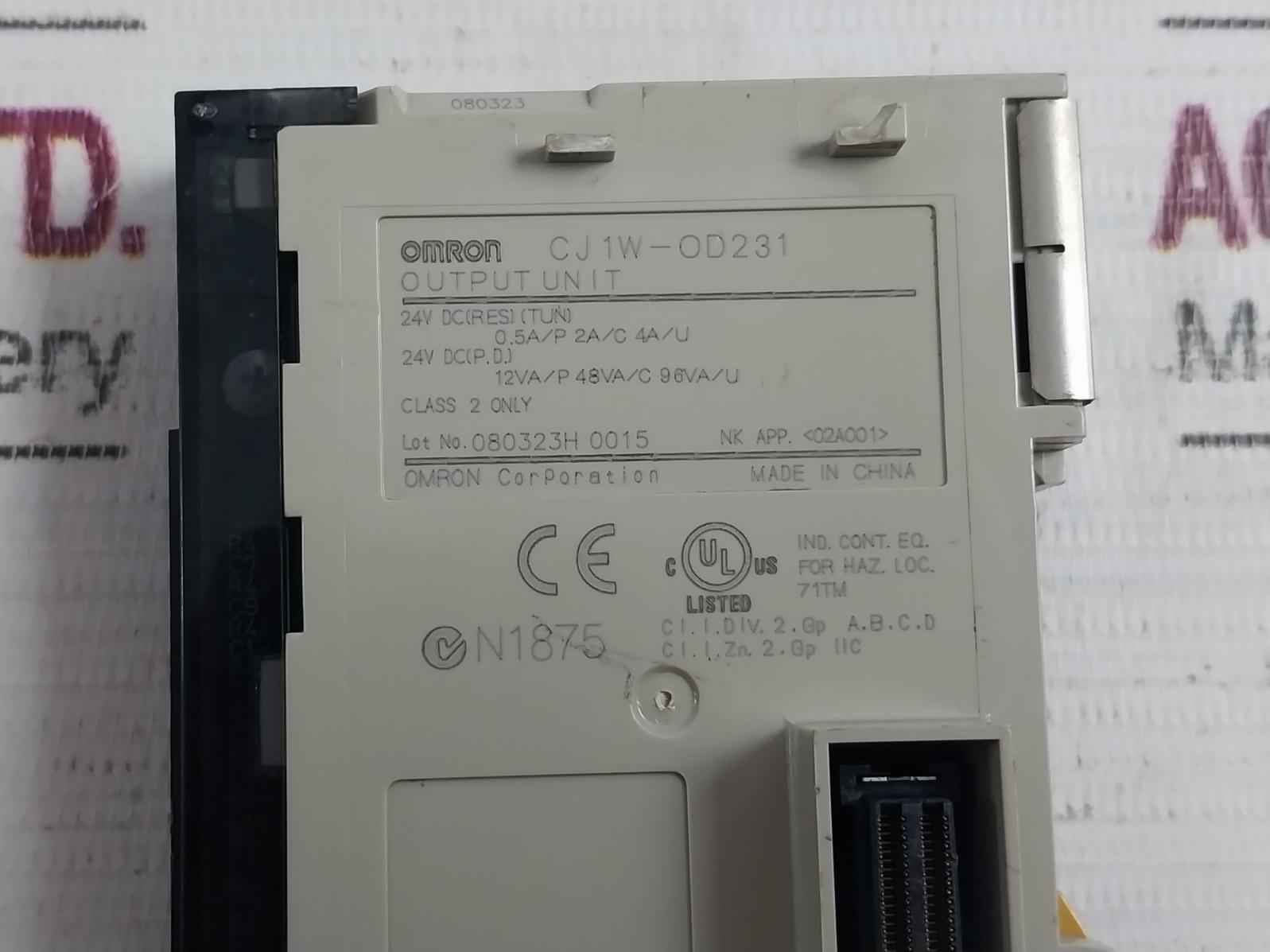 Omron Cj1W-pa202 Sysmac Plc Power Supply Unit 100-240V Ac 50/60Hz 50Va