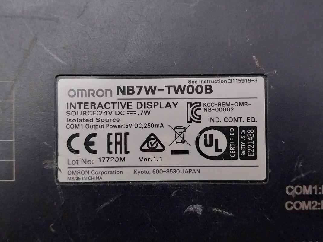 Omron Nb7w-tw00b Programmable Terminal Interactive Display Panel 5vdc 250ma