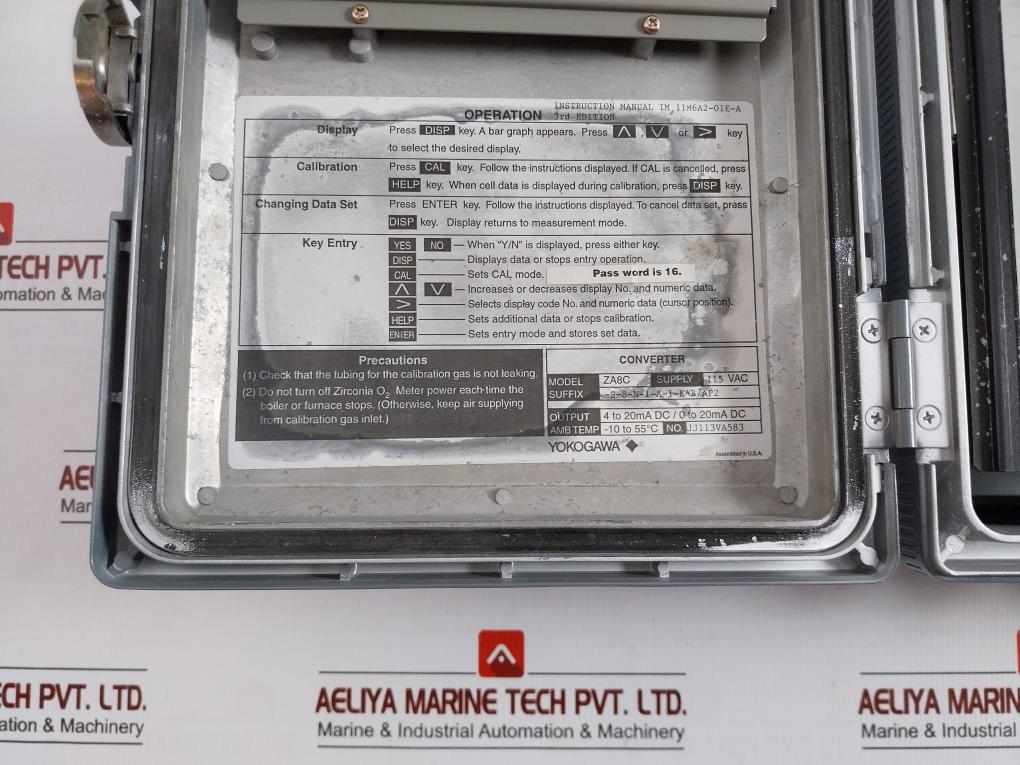 Oxygen Analyzer Za8C Yokogawa 4 To 20Madc 115Vac