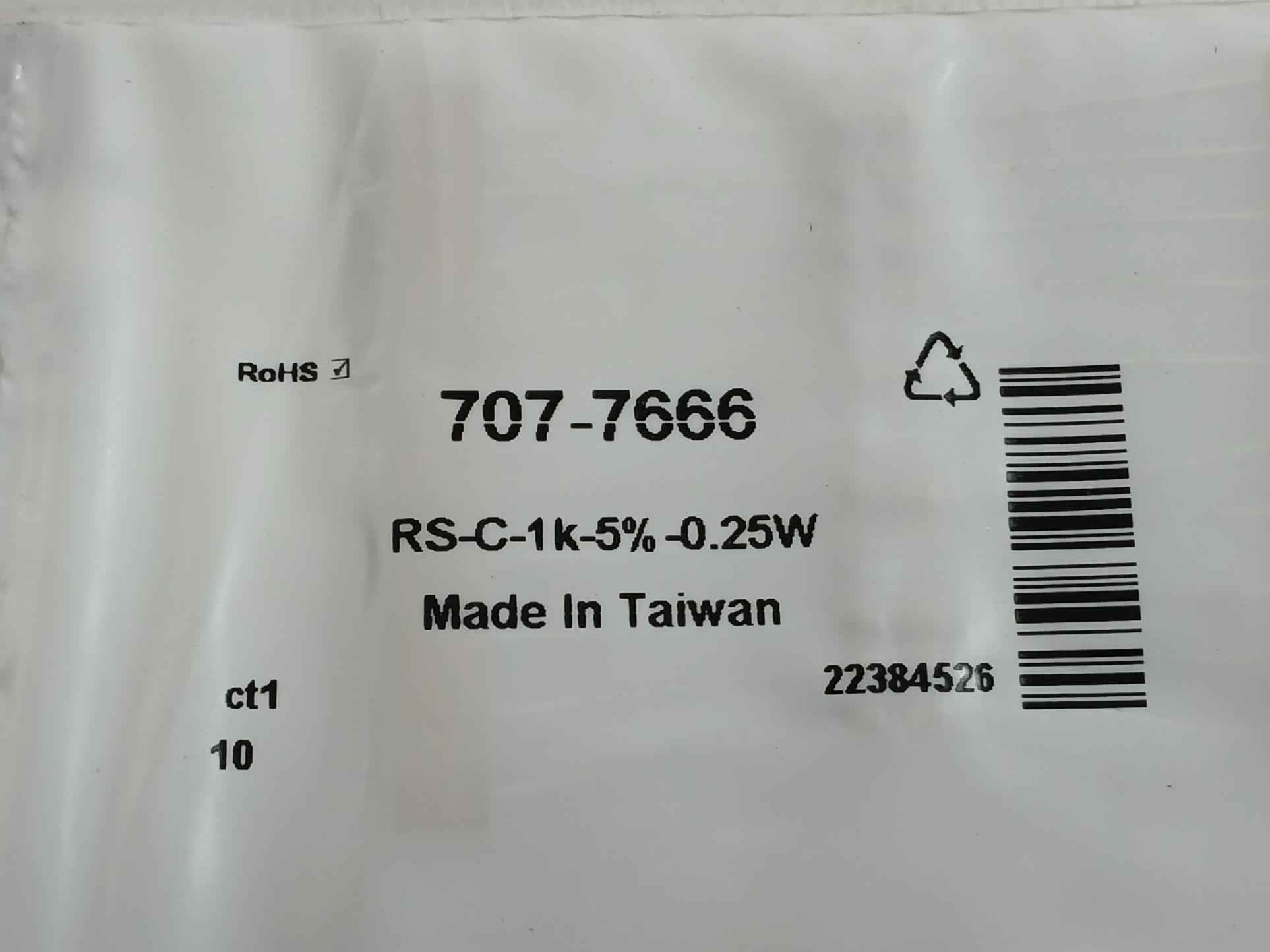 Pack Of 5X Rs Pro Film Resistor Part No: Rs-c-1K-5%-0.25W