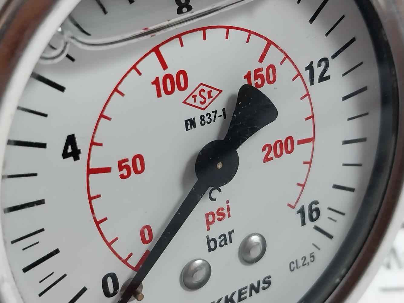 Pakkens En 837-1 Pressure Gauge 0-16 Bar 0-200/230 Psi