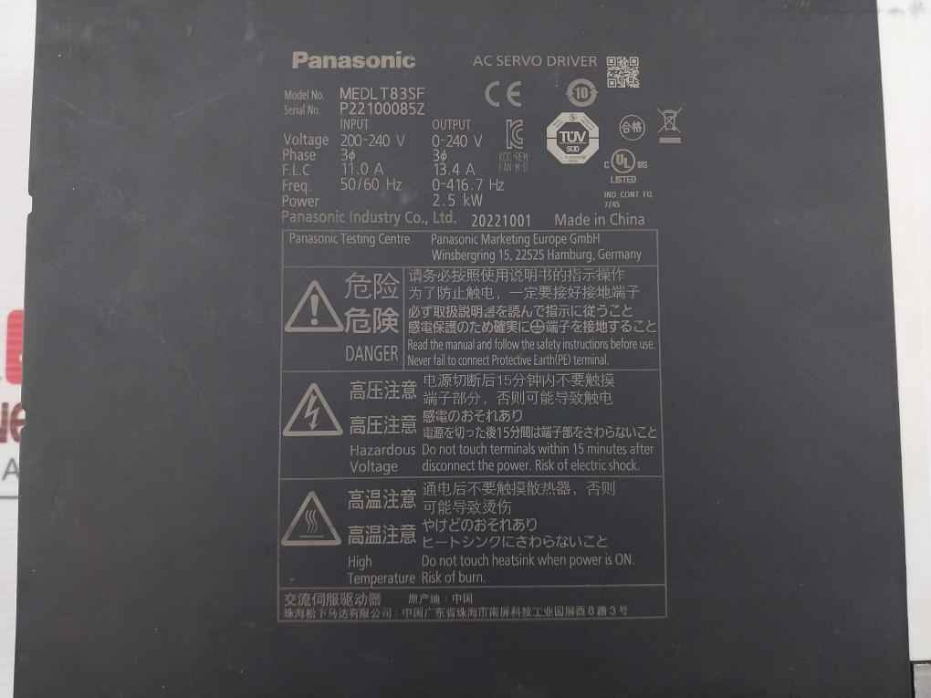 Panasonic Medlt83Sf Ac Servo Driver 50/60Hz